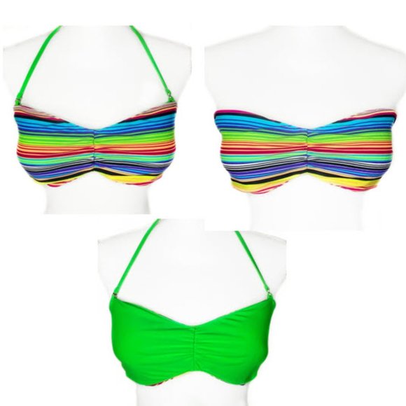 Arizona Jean Multi-Color Saltillo Stripe Green Bandeau Reversible Bikini Top L - Picture 1 of 7